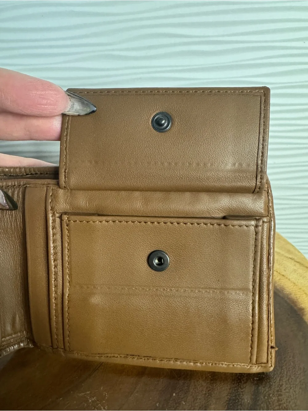 Bottega Veneta Cream & Brown Leather Card Holder and Coin Wallet